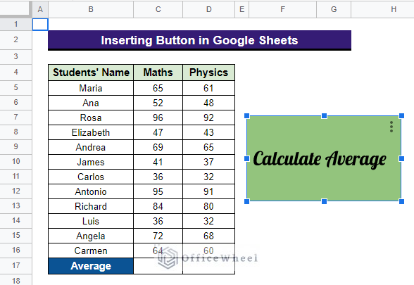 drawing of the button on the spreadsheet